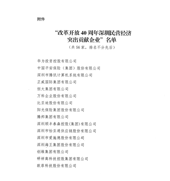 喜讯，304am永利供应链荣获“改革开放40周年深圳民营经济突出贡献企业”称号  